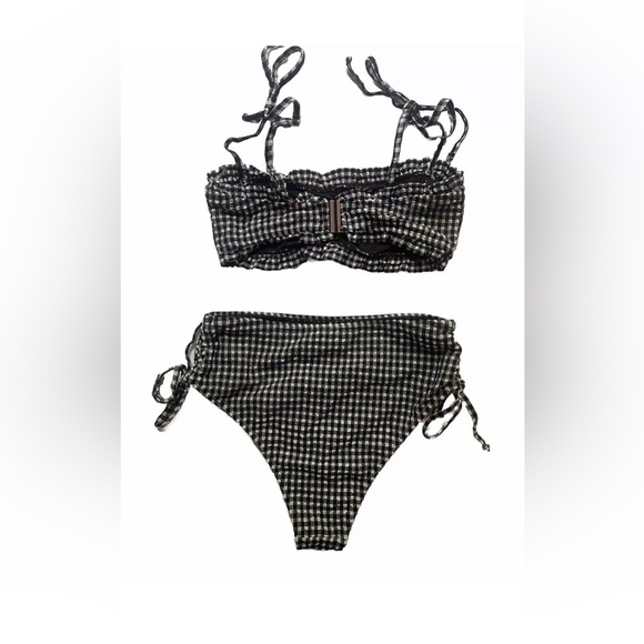 NWT ASOS TOPSHOP 2 PC Bikini Swimsuit Black & White Gingham Frill Women Sz 4 - Picture 4 of 6